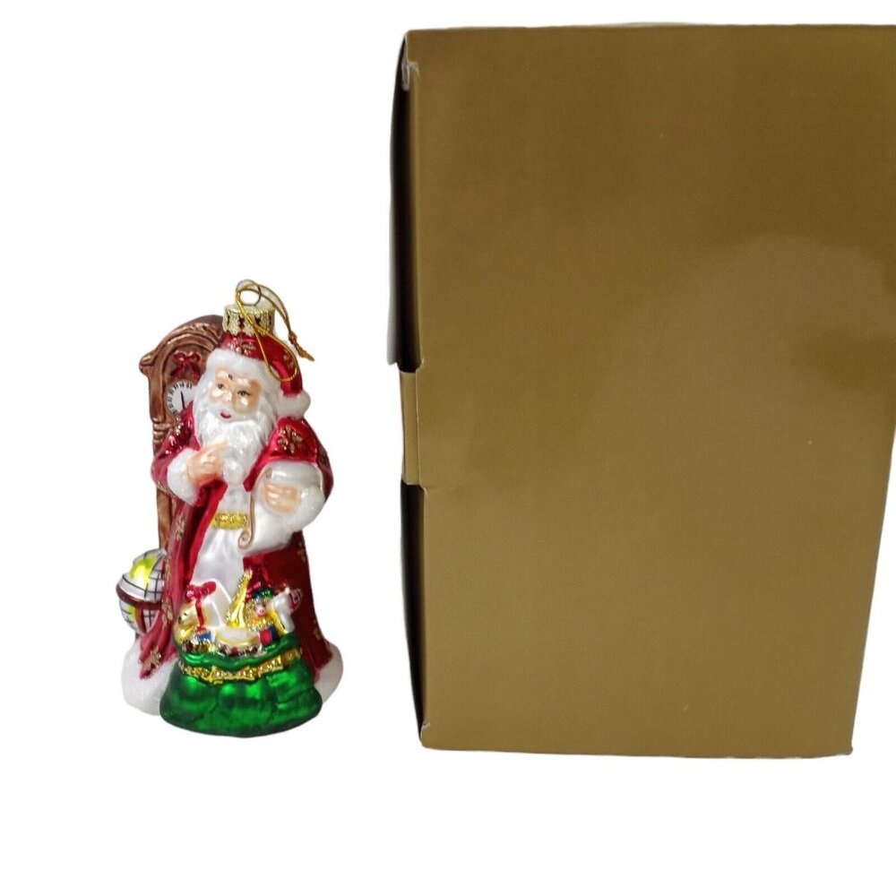 Santa Claus Glass Ornament By AmeriChristmas Red & Green Hand-Painted With Box
